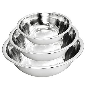 Kit 3 Tigela Bacia Bowl De Inox Cozinha Saladeira 350mL 14cm - 500ml 16cm - 750ml 18cm - Ke Home