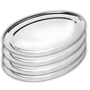 Kit 4 Travessas Oval Rasa Aço Inox 35cm Para Servir Alimentos Porções Cozinha Restaurante - Ke Home