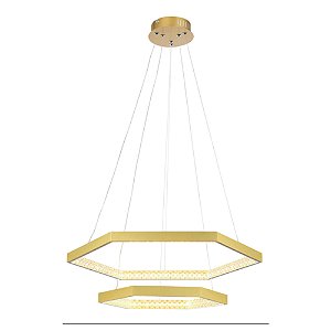 Pendente Hex Led 3000K 50W 2550lm Metal e Acrílico Dourado e Transparente | Bella Iluminação GD005