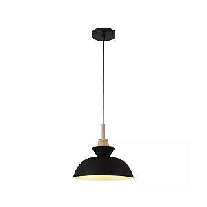 Pendente Metal Preto com Madeira 28x27cm | Nitrolux 5043