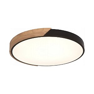 Plafon Wood Redondo Ø40cm 54W 3000K - Madeira, Preto e Branco | Skylight SKY-4038R4PT