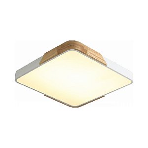Plafon Wood Quadrado 40x40cm 54W 3000K - Madeira e Branco | Skylight SKY-4038Q4BR