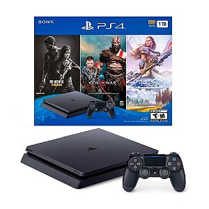 Console Playstation 4 Slim 1tb Hits Bundle 4 c/ 3 jogos + controle wireless  Ps4 Vermelho - Sony