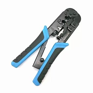ALICATE CRIMPAGEM AZUL RJ45/RJ11 CONECTOR PADRÃO E VAZADO (FRM-ACR300) EXBOM