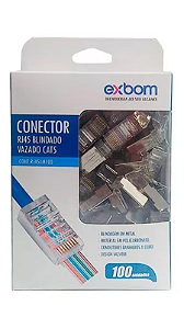CONECTOR REDE RJ45 BLINDADO VAZADO CAT6/CAT5 100PCS (EXBOM)