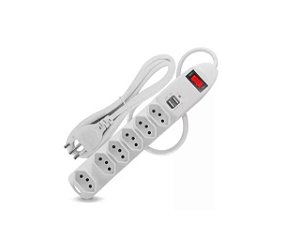 EXTENSÃO ELÉTRICA RÉGUA 6 TOMADAS 2 PORTAS USB BRANCO 1.5M  (SL7609)