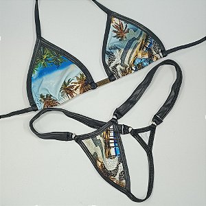 Conjunto - Calcinha Extreme 3 cós fixo + Top Micro - Copacabana + Preto Cirrê