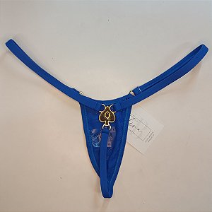 Calcinha Extreme Micro 3 Cós Fixo- Tule Listrado Azul Royal Transparente - Hot Wife