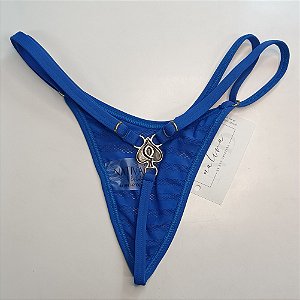 Calcinha Micro 4 Regulagem - Tule Listrado Azul Royal Transparente - Hot Wife
