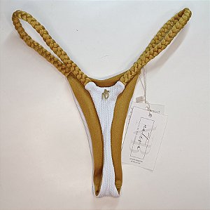 Calcinha Trançada Duo 6 - Fixa - Deusas Gregas - Branco Texturizado + Dourado Glow