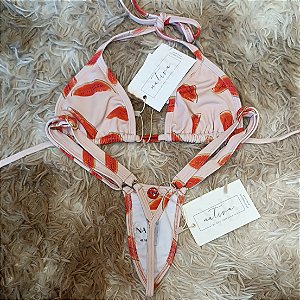 Conjunto - Top Micro + calcinha extreme 3 com regulagem - Melancia