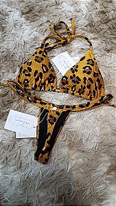 Conjunto - Top com Bojo Removível + Calcinha Bronze 6 Cós Fixo - Pantanal Dourado