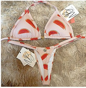 Conjunto - Top com bojo removível + calcinha Bronze 1 cós Fixo - Melancia