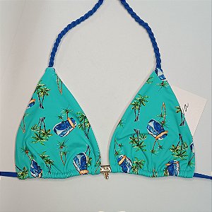 Top Cortininha Com Bojo Removível e Alças torcidas - Aloha Turquesa+ Azul Royal Liso
