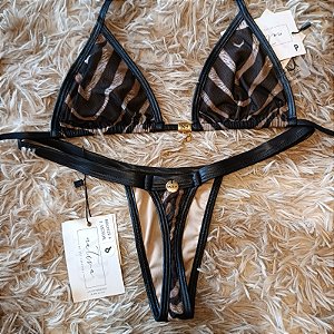 Conjunto - Top Basic Sem bojo + Calcinha Bronze 6 - Tule Tigresa Forrado