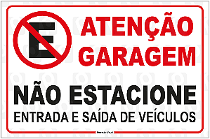 Placa Proibido Estacionar - Garagem 30x20 cm