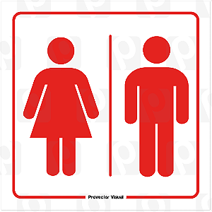 Placa Banheiro Feminino e Masculino Vermelho 14x14 cm