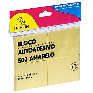 Bloco Autoadesivo 502 Amarelo Triviun 38mm x 51mm