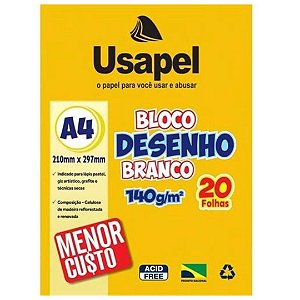 Bloco de Desenho Branco 140g/m² 20 folhas Usapel