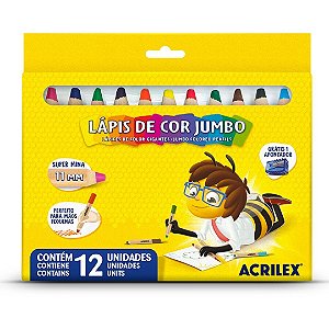Lápis de Cor Jumbo 12 cores Acrilex Ref 09621