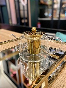 Bule para Chá cm vidro Borossilicato com infusor dourado 600ml Wolff