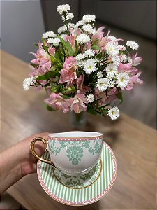 Conjunto de xícaras chá 300ml porcelana Damask 6 peças