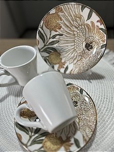 Conjunto xícara chá c/ pires arara digital 6 peças