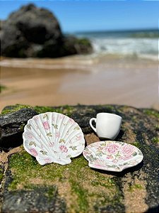 Conjunto prato sobremesa rose shell concha 6 peças