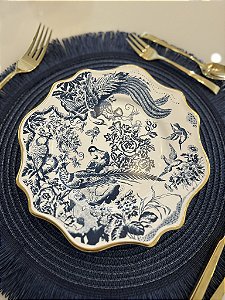 Conjunto prato sobremesa faisão c/ filete dourado 6 peças scalla