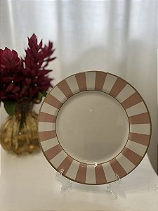 Prato Sobremesa Linha Stripe Rosa 6 Peças cerâmica