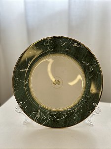 Prato sobremesa cerâmica Marble verde filete ouro 20Cm