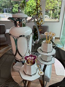 Conjunto de xícaras porcelana silver  6 peças 100ml