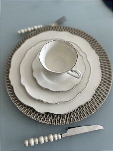 Conjunto 6 pratos sobremesa  Maldivas porcelana fio prata 21cm
