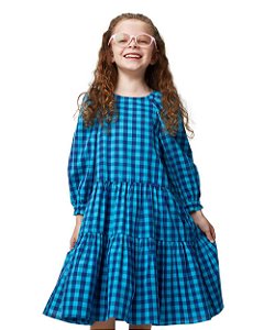 Vestido Xadrez Turquesa M/l Kids