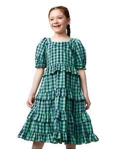 Vestido Xadrez Menta M/c Kids