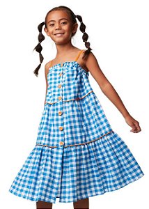 Vestido Midi Vichy Turquesa Alças Kids