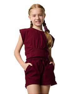 Conjunto Shorts E Cropped Malha Texturizada Teen