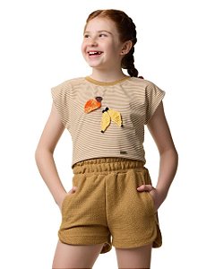 Conjunto Shorts Malha Tricô Com Cropped Listras Teen