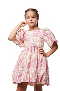 Vestido Curto Balonê Pink Bordado