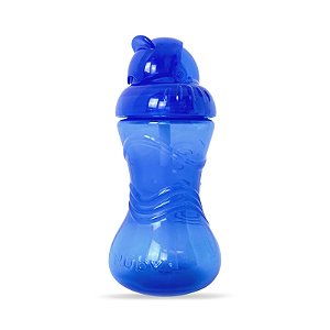 Copo Com Canudo de Silicone e Tampa Retrátil Azul 300ml