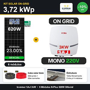 KIT SOLAR 3,72 kWp - Inversor SAJ 3kW - 6 Modulos 620W