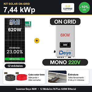 KIT SOLAR 7,44 kWp - Inversor DEYE 6kW - 12 Modulos 620W