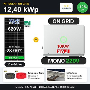 KIT SOLAR 12,40 kWp - Inversor SAJ 10kW - 20 Modulos 620W