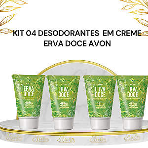 Kit contendo 04 desodorantes ervadoce Avon bisnaga em creme 50g cada