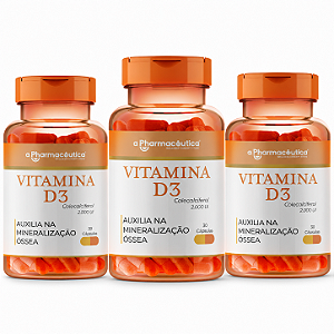 3 potes de Vitamina D3 2.000ui - com 30 cápsulas cada