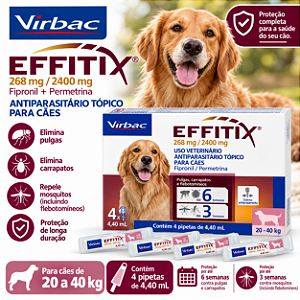 EFFITIX CAES 20 A 40 KG - 4X PIPETAS 4,40ML VIRBAC