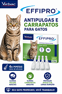 EFFIPRO ANTIPULGAS E CARRAPATOS PARA GATOS (4X PIPETAS) VIRBAC