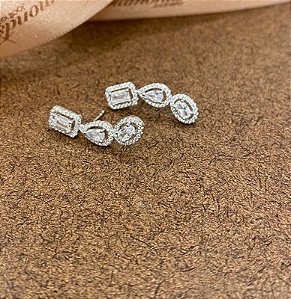 BRINCOS EAR CUFF EM PRATA 925 E RÓDIO BRANCO.