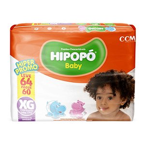 Fralda Hipopó Baby Hiper Proteção Tamanho XG Com 64 Unidades