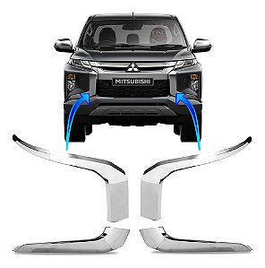 Kit 4 Moldura Aplique Friso Cromado Parachoque L200 Triton 2020 a 2024